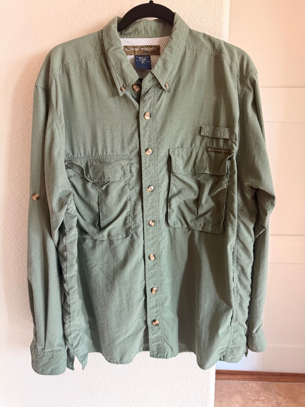 ExOfficio Air Strip Long Sleeve Plaid Performance Fishing Shirt - Sage Green/Oli